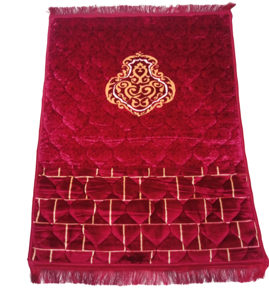 Luxurious Velvet Foam-Padded Prayer Mat – Elegant Red with Embroidered Design