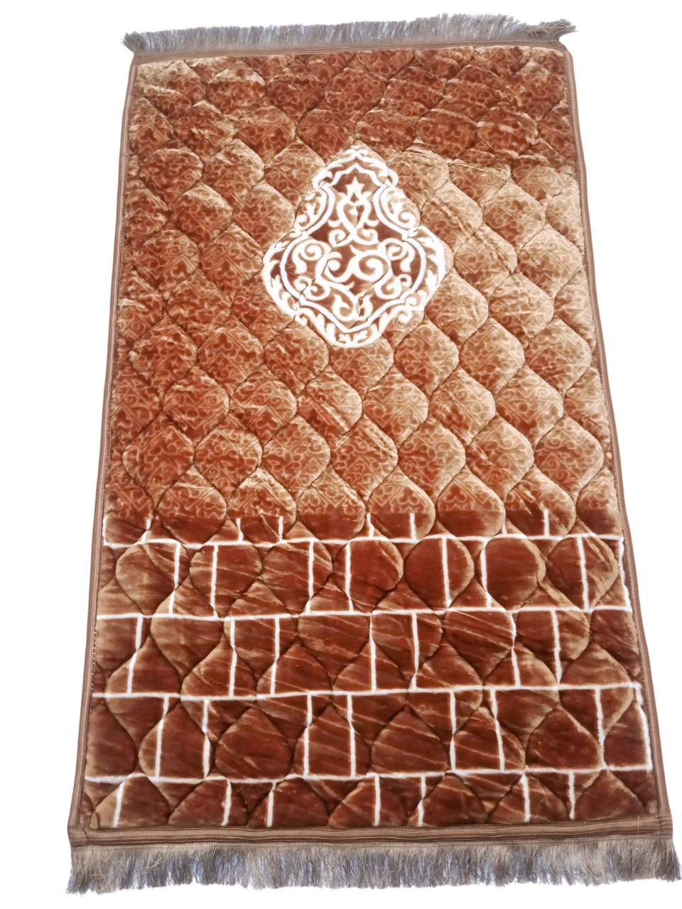 Luxurious Velvet Foam-Padded Prayer Mat – Elegant Brown with Embroidered Design