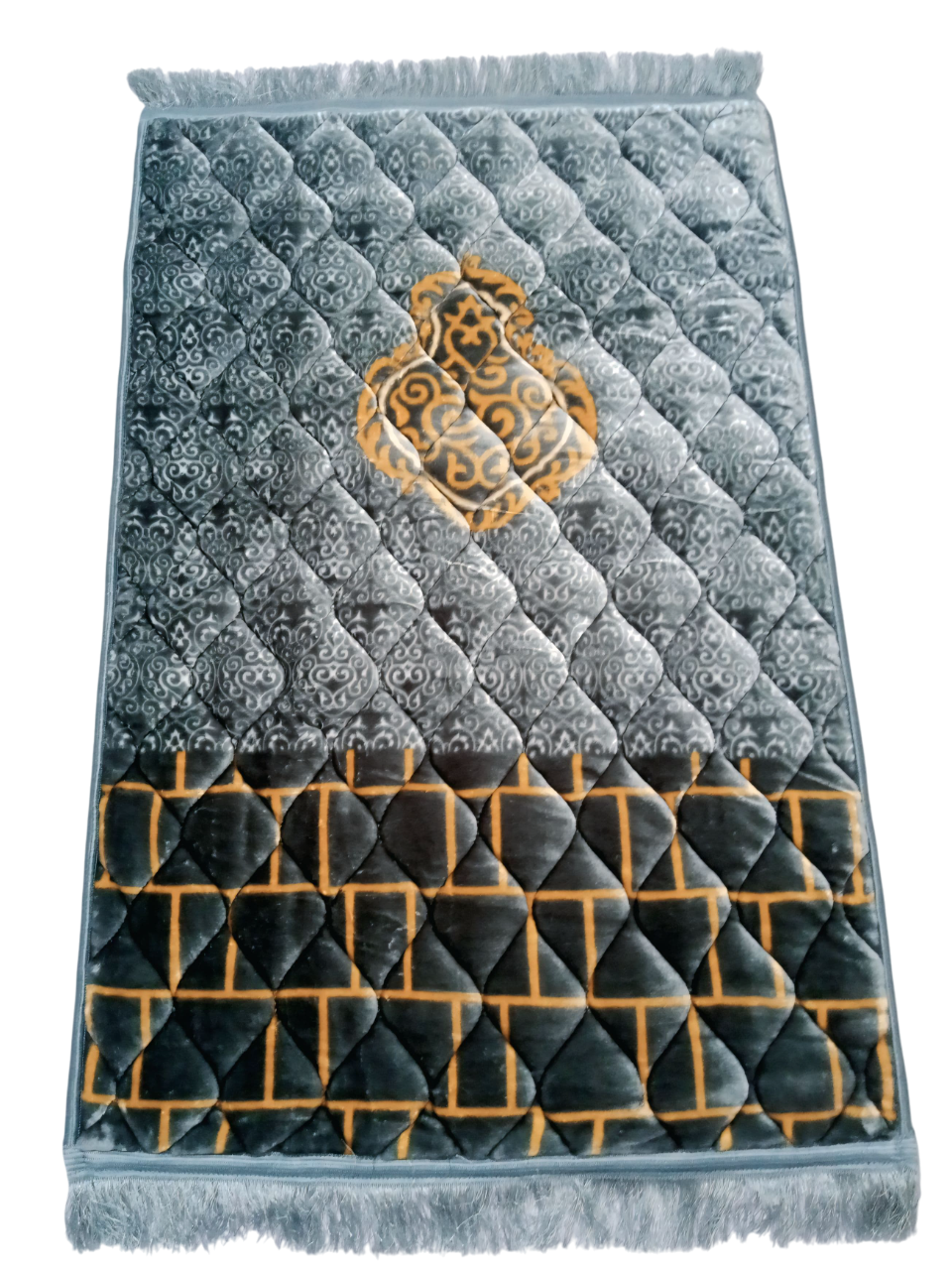 Luxurious Velvet Foam-Padded Prayer Mat – Elegant Gray with Embroidered Design