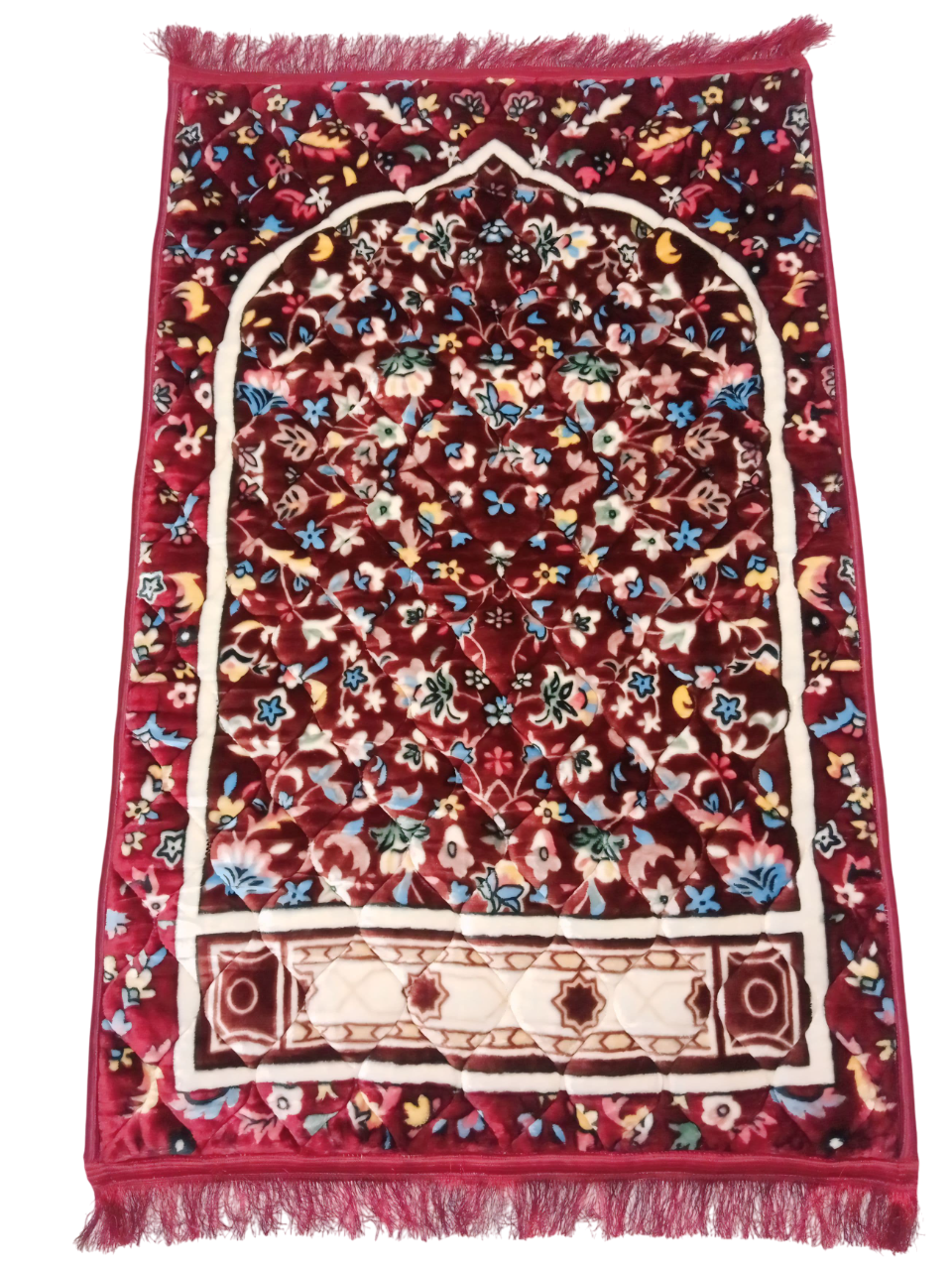 Elegant Velvet Foam-Padded Prayer Mat – Floral Mihrab Design