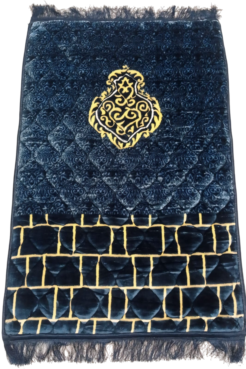 Luxurious Velvet Foam-Padded Prayer Mat – Black &amp; Gold Kaaba-Inspired Design