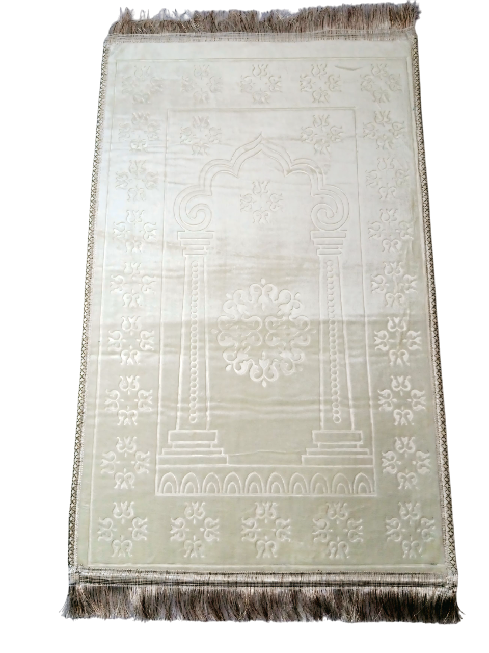 Embossed Velvet Prayer Mat – Cream White