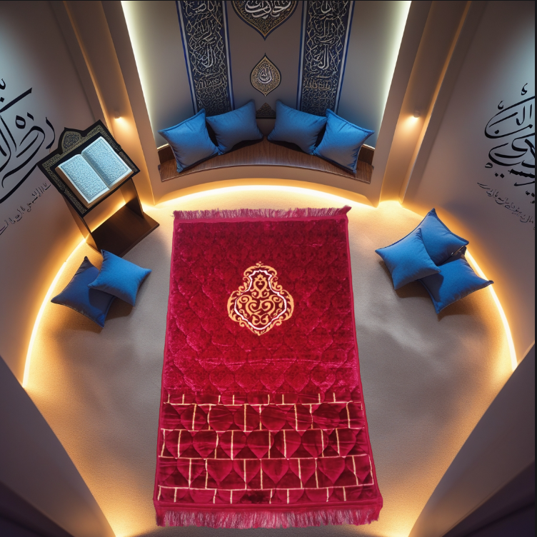 Luxurious Velvet Foam-Padded Prayer Mat – Elegant Red with Embroidered Design